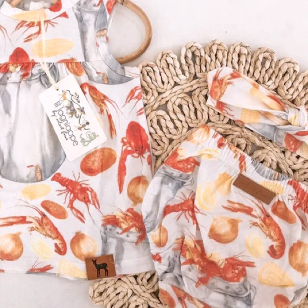 Velvet Fawn seafood boil dress with bloomers. Gently used. Absolutely precious.